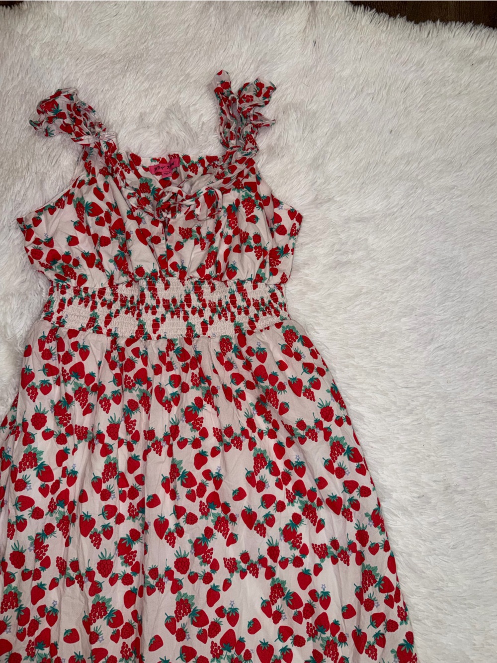 Betsey Johnson Pink and Red Strawberry-Print Maxi Dress